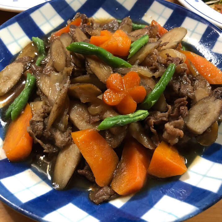 牛蒡でかさまし、牛肉と牛蒡の甘辛炒め煮